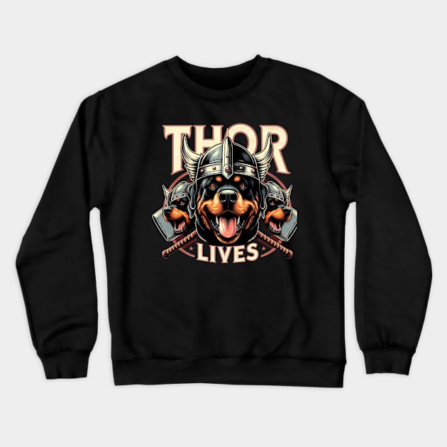 Rottweiler Viking Thor Lives Nordic Theme Crewneck Sweatshirt by Battlefoxx Living Earth